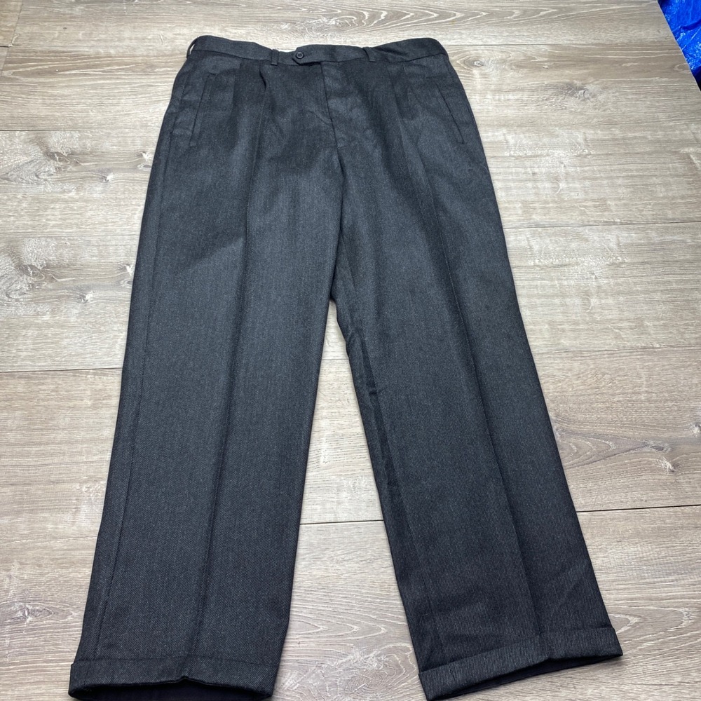 Luca D'Altieri Mens Dress Pants Size 52 IT 36 Wool Pleated‎ Cuffed Gray Italy